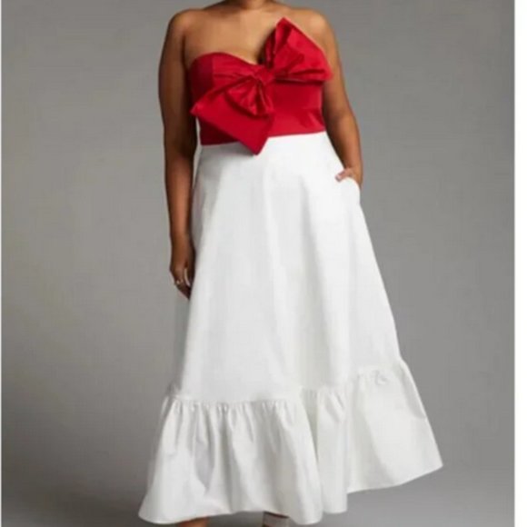 Anthropologie Hutch 2 NWT Red Bow-Tie Maxi Dress Gown Holiday Cocktail Party - Picture 4 of 9
